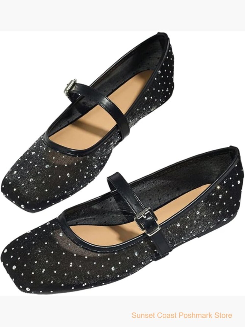 Lace Mesh Ballet Flats Square Closed Toe Breathable Summer Shoes